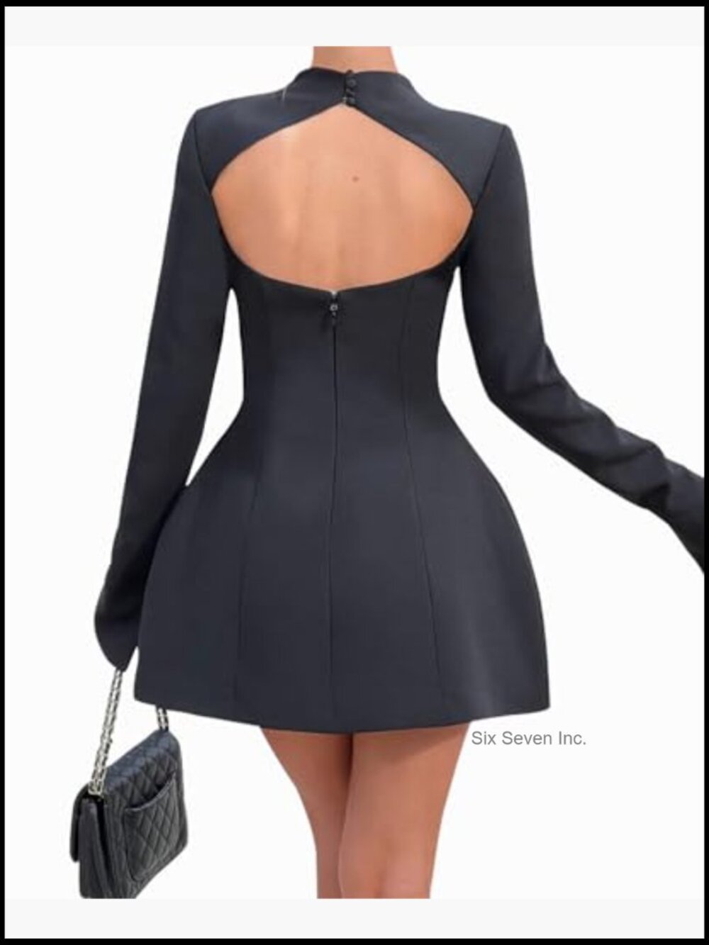 Long Sleeve Mock Neck Bodycon A-line Backless Mini Dress Party - Picture 3 of 6